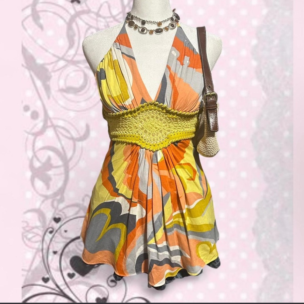 Sky Vibrant Orange and Yellow Halter Top